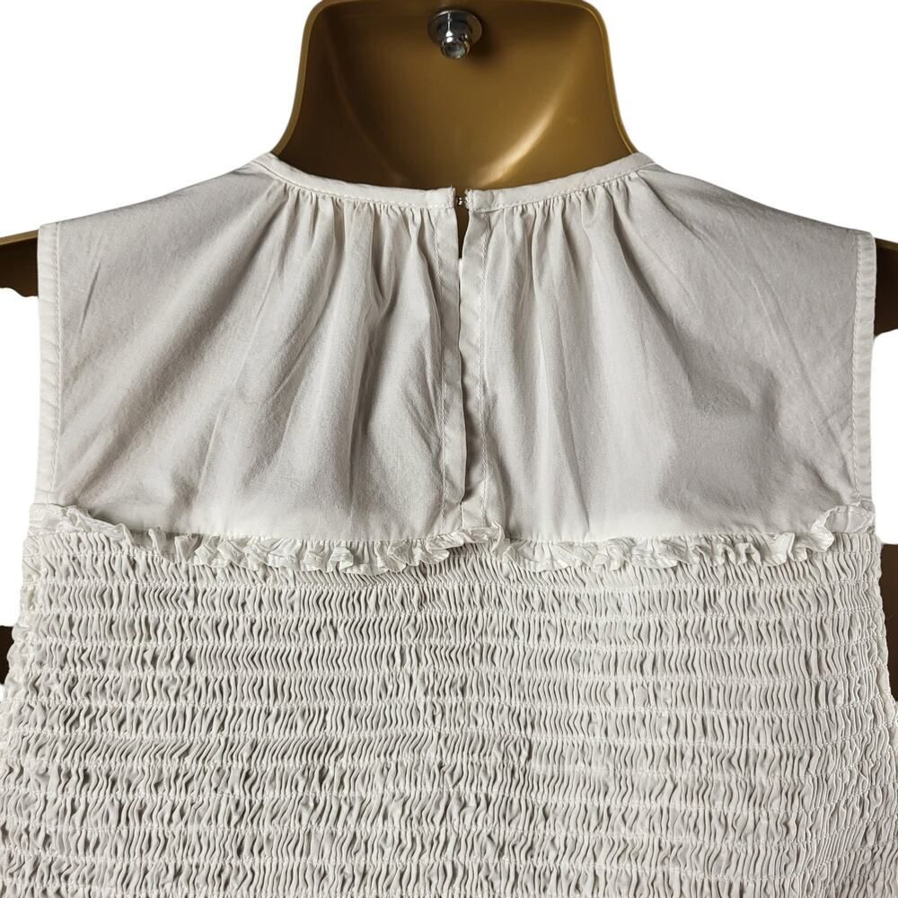 Ramy Brook XXS White All Cotton Smocked Tank Top Cropped Waist Ruffle Pullover - Picture 12 of 14